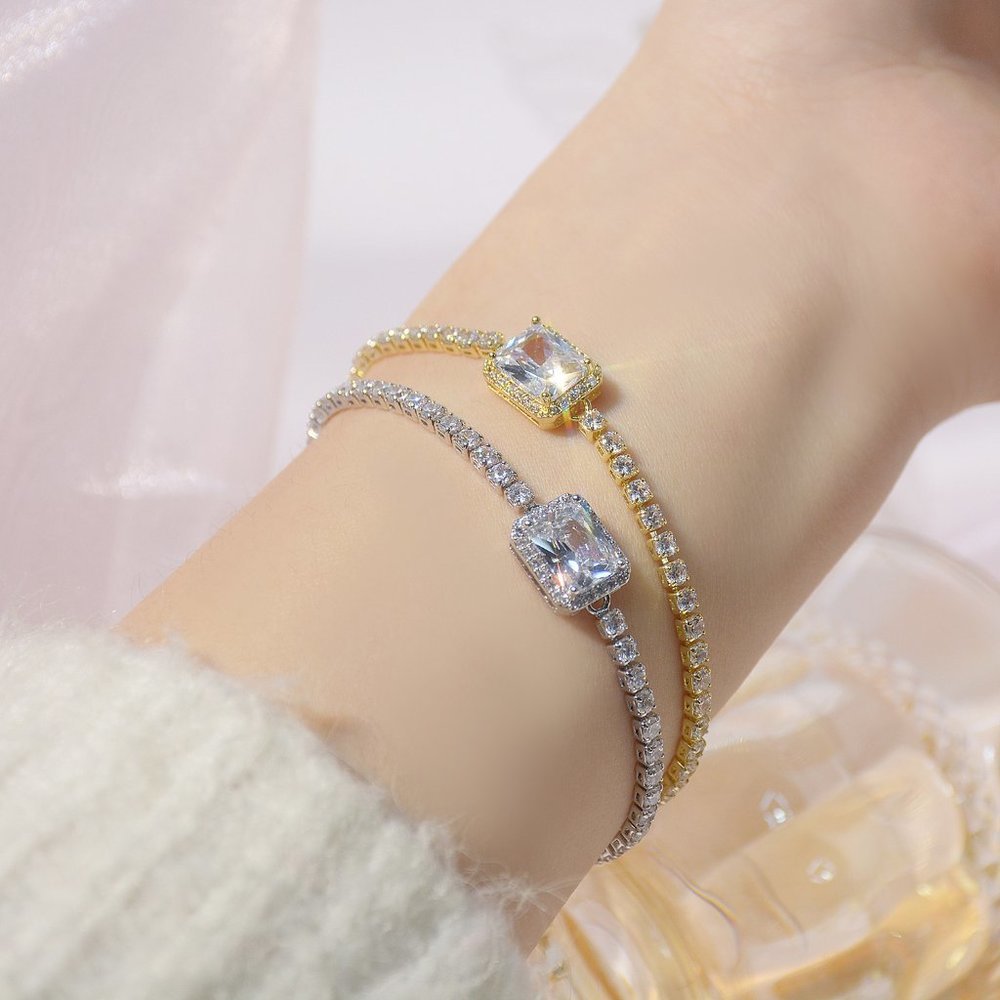 NEW 14K White Gold Plated Diamond Halo Bracelet - Picture 2 of 7